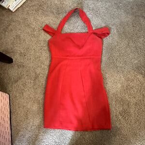 Maje Red Halter Cold-Shoulder Mini Dress